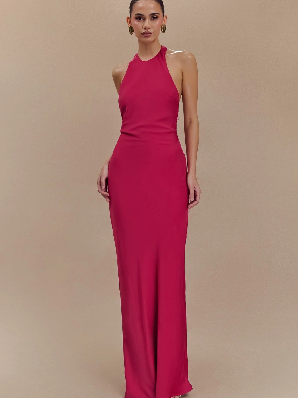 Never Worn- Meshki Rinna Satin Halter Maxi Dress - Pink Cherry